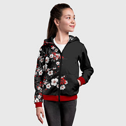 Толстовка на молнии детская Белая и красная сакура - цветение, цвет: 3D-красный — фото 2