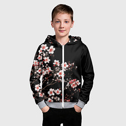 Толстовка на молнии детская Цветущая сакура - белые и красные, цвет: 3D-меланж — фото 2