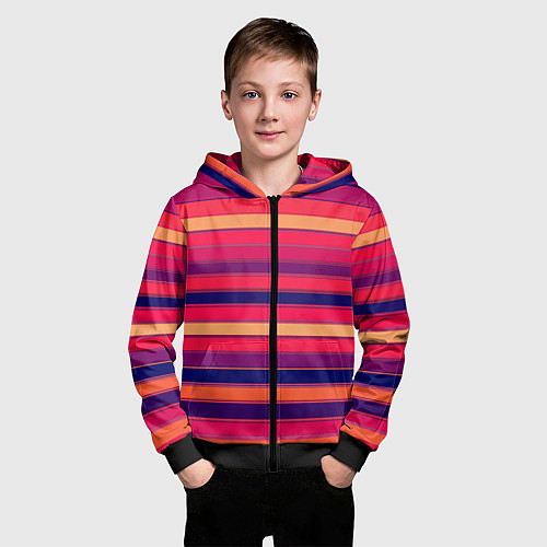 Детская толстовка на молнии Полосатый ярко-красный / 3D-Черный – фото 3