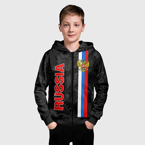 Детская толстовка на молнии Russia black style / 3D-Черный – фото 3