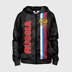 Толстовка на молнии детская Russia black style, цвет: 3D-черный