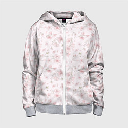 Толстовка на молнии детская Акварельный паттерн цветов сакуры, цвет: 3D-меланж