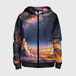 Толстовка на молнии детская Млечный путь и облака на закате, цвет: 3D-черный
