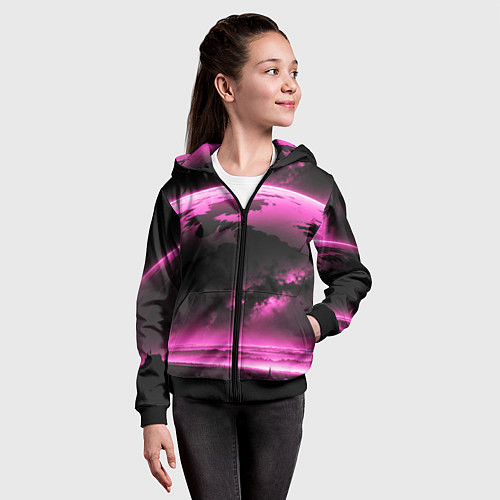 Детская толстовка на молнии Сай фай пейзаж в черно розовых тонах / 3D-Черный – фото 4