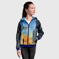 Толстовка на молнии детская Нарисованный человеческий силуэт на фоне города, цвет: 3D-синий — фото 2