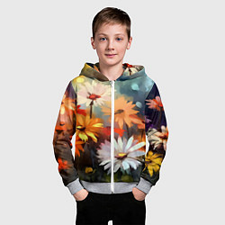 Толстовка на молнии детская Маслянные ромашки, цвет: 3D-меланж — фото 2