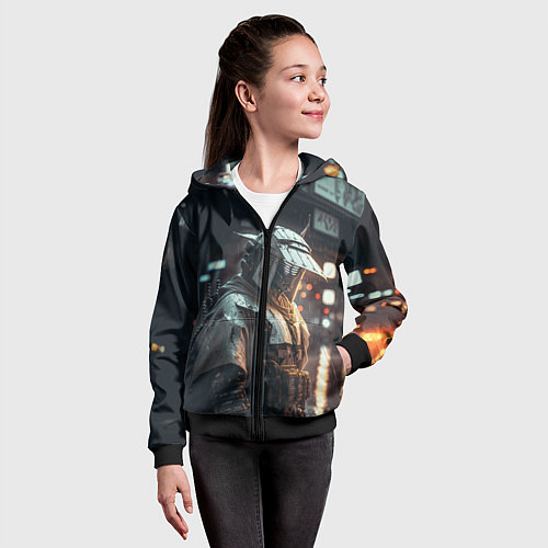 Детская толстовка на молнии Футуристический самурай / 3D-Черный – фото 4