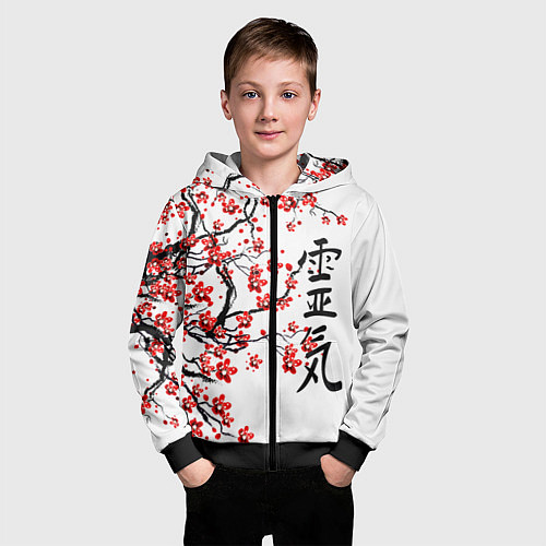 Детская толстовка на молнии Цветущее дерево сакуры / 3D-Черный – фото 3