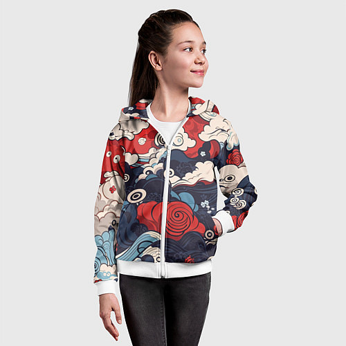 Детская толстовка на молнии Узоры в Японском стиле / 3D-Белый – фото 4