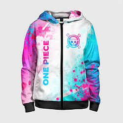 Толстовка на молнии детская One Piece neon gradient style: надпись, символ, цвет: 3D-черный