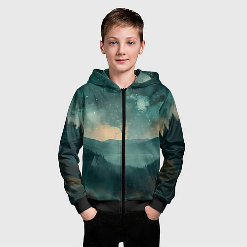 Детская толстовка на молнии Космическая ночь в горах / 3D-Черный – фото 3
