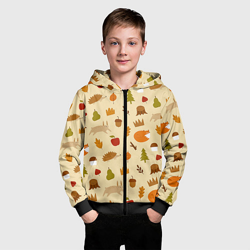 Детская толстовка на молнии Паттерн - осень / 3D-Черный – фото 3