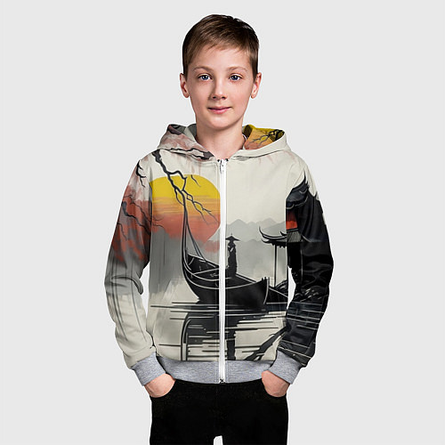 Детская толстовка на молнии Красота Японии / 3D-Меланж – фото 3