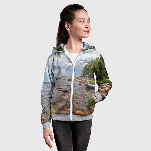 Детская толстовка на молнии Лодка на Ладоге / 3D-Меланж – фото 4