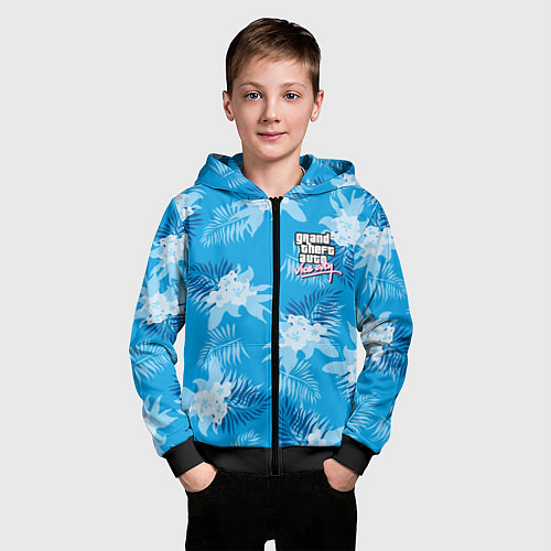 Детская толстовка на молнии Цветочный паттерн - GTA vice city / 3D-Черный – фото 3