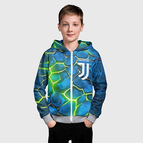 Детская толстовка на молнии Juventus blue green neon / 3D-Меланж – фото 3