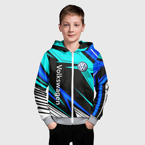 Детская толстовка на молнии Фольцваген - sport uniform / 3D-Меланж – фото 3