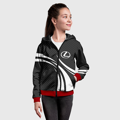 Детская толстовка на молнии Lexus - carbon line / 3D-Красный – фото 4