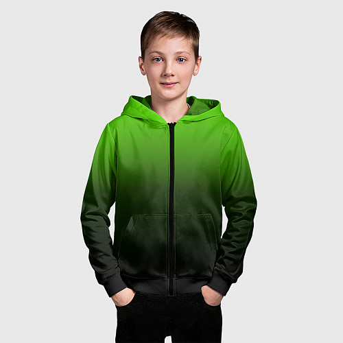 Детская толстовка на молнии Градиент ядовитый зеленый - черный / 3D-Черный – фото 3