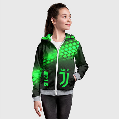 Детская толстовка на молнии Juventus green logo neon / 3D-Меланж – фото 4