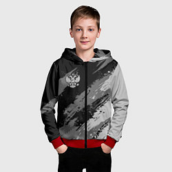 Толстовка на молнии детская Герб РФ - монохромный, цвет: 3D-красный — фото 2