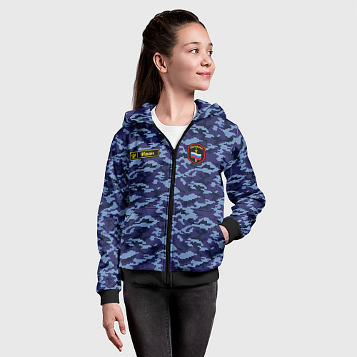 Детская толстовка на молнии Камуфляж охрана - Иван / 3D-Черный – фото 4