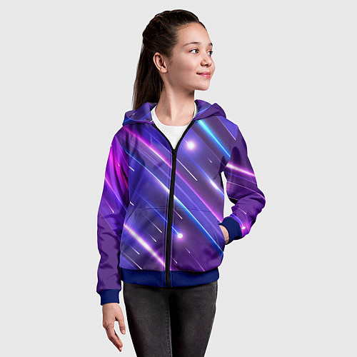 Детская толстовка на молнии Неоновый звездопад - полосы / 3D-Синий – фото 4