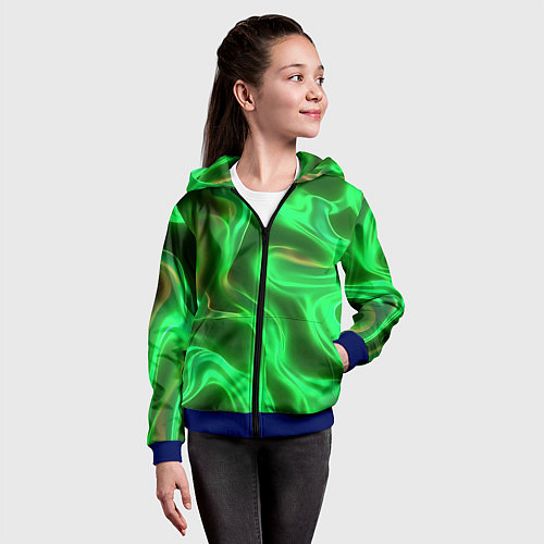Детская толстовка на молнии Зеленая абстракция хром / 3D-Синий – фото 4