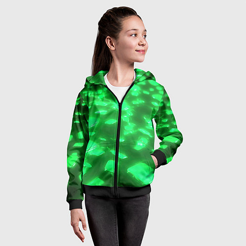 Детская толстовка на молнии Зеленые свечения / 3D-Черный – фото 4