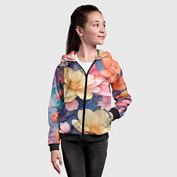 Толстовка на молнии детская Водянная лилия лотосы кувшинки, цвет: 3D-черный — фото 2