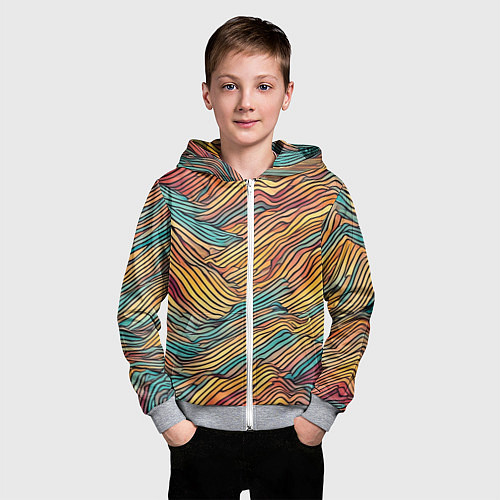 Детская толстовка на молнии Разноцветные волнистые линии / 3D-Меланж – фото 3