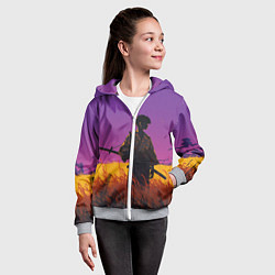 Толстовка на молнии детская Самурай на закате - фиолетовый, цвет: 3D-меланж — фото 2
