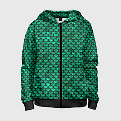 Толстовка на молнии детская Кожа изумрудного дракона, цвет: 3D-черный