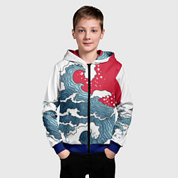 Толстовка на молнии детская Страна восходящего солнца - большая волна, цвет: 3D-синий — фото 2