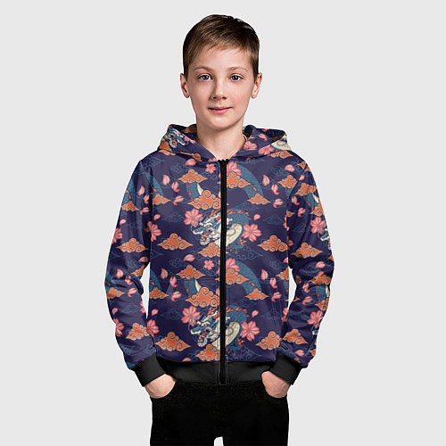 Детская толстовка на молнии Паттерн китайский дракон / 3D-Черный – фото 3