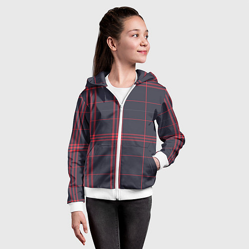 Детская толстовка на молнии Красно-черная клетка / 3D-Белый – фото 4