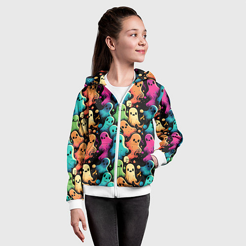 Детская толстовка на молнии Паттерн с разноцветными приведениями / 3D-Белый – фото 4