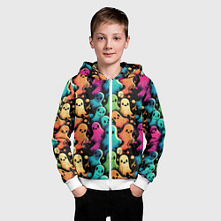 Толстовка на молнии детская Паттерн с разноцветными приведениями, цвет: 3D-белый — фото 2