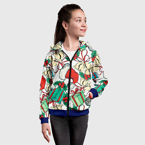 Детская толстовка на молнии Узор с новогодними падарками / 3D-Синий – фото 4