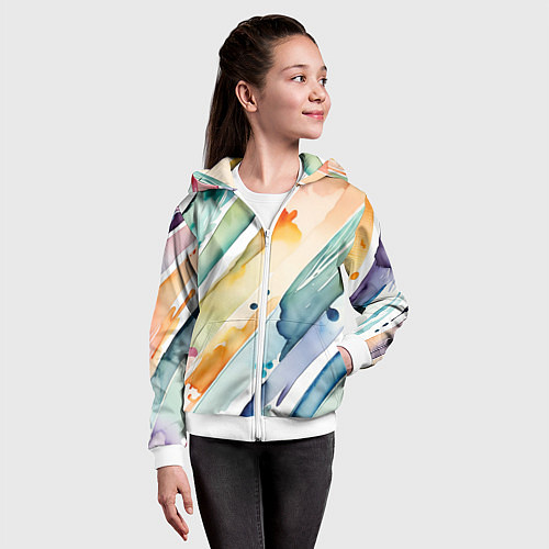Детская толстовка на молнии Цветный акварельные мазки - нейросеть / 3D-Белый – фото 4