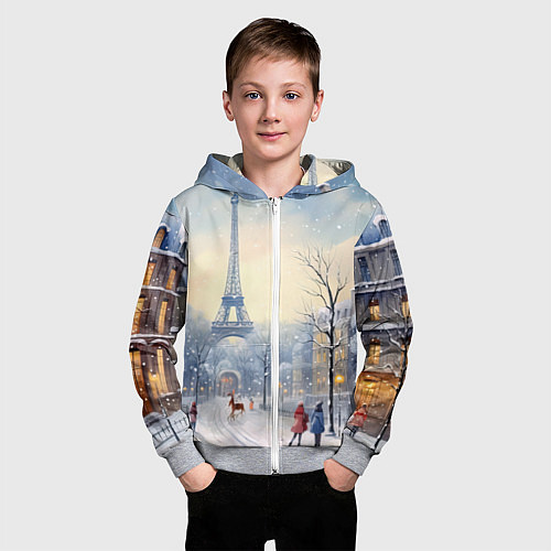 Детская толстовка на молнии Новогодний Париж / 3D-Меланж – фото 3