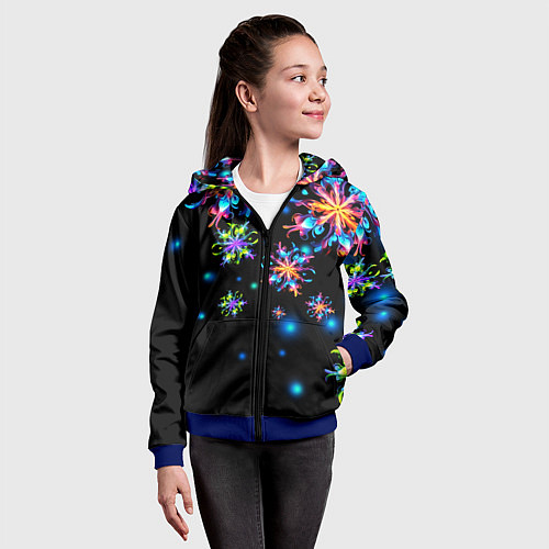 Детская толстовка на молнии Неоновые снежинки - Новый год / 3D-Синий – фото 4