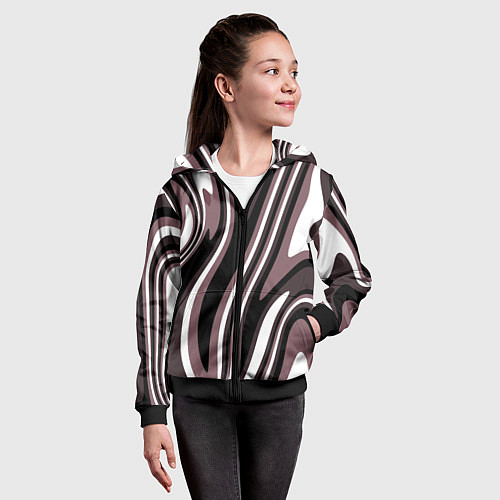 Детская толстовка на молнии Абстракция пыльно-розовый и чёрный / 3D-Черный – фото 4
