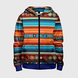 Толстовка на молнии детская Этнический узор в горизонтальную полоску, цвет: 3D-синий
