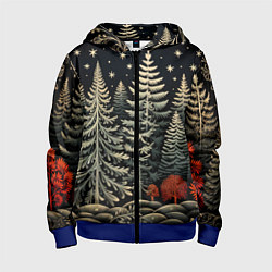 Толстовка на молнии детская Новогоднее настроение лес, цвет: 3D-синий