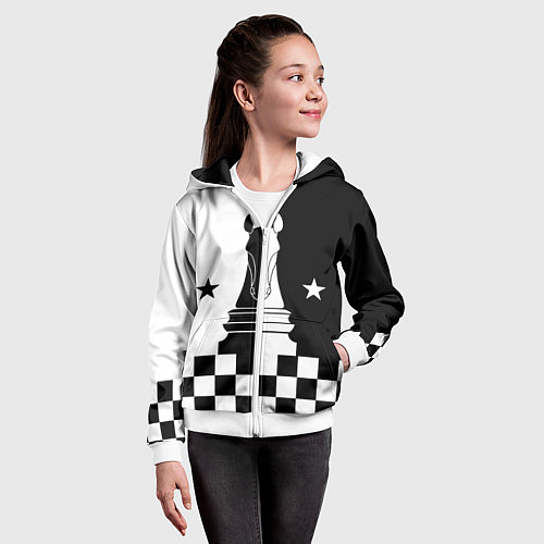 Детская толстовка на молнии Шахматный конь / 3D-Белый – фото 4