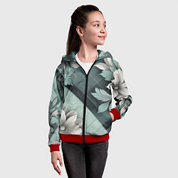 Толстовка на молнии детская Мятная клетка и цветы, цвет: 3D-красный — фото 2