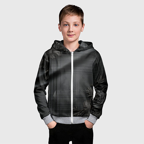 Детская толстовка на молнии Серо-черная шотландская клетка и цветы / 3D-Меланж – фото 3