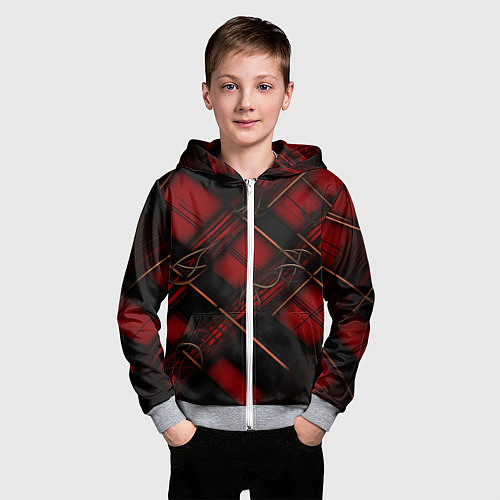 Детская толстовка на молнии Тёмно-красная диагональная клетка / 3D-Меланж – фото 3