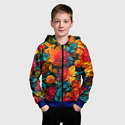 Толстовка на молнии детская Яркие шикарные цветы узор, цвет: 3D-синий — фото 2
